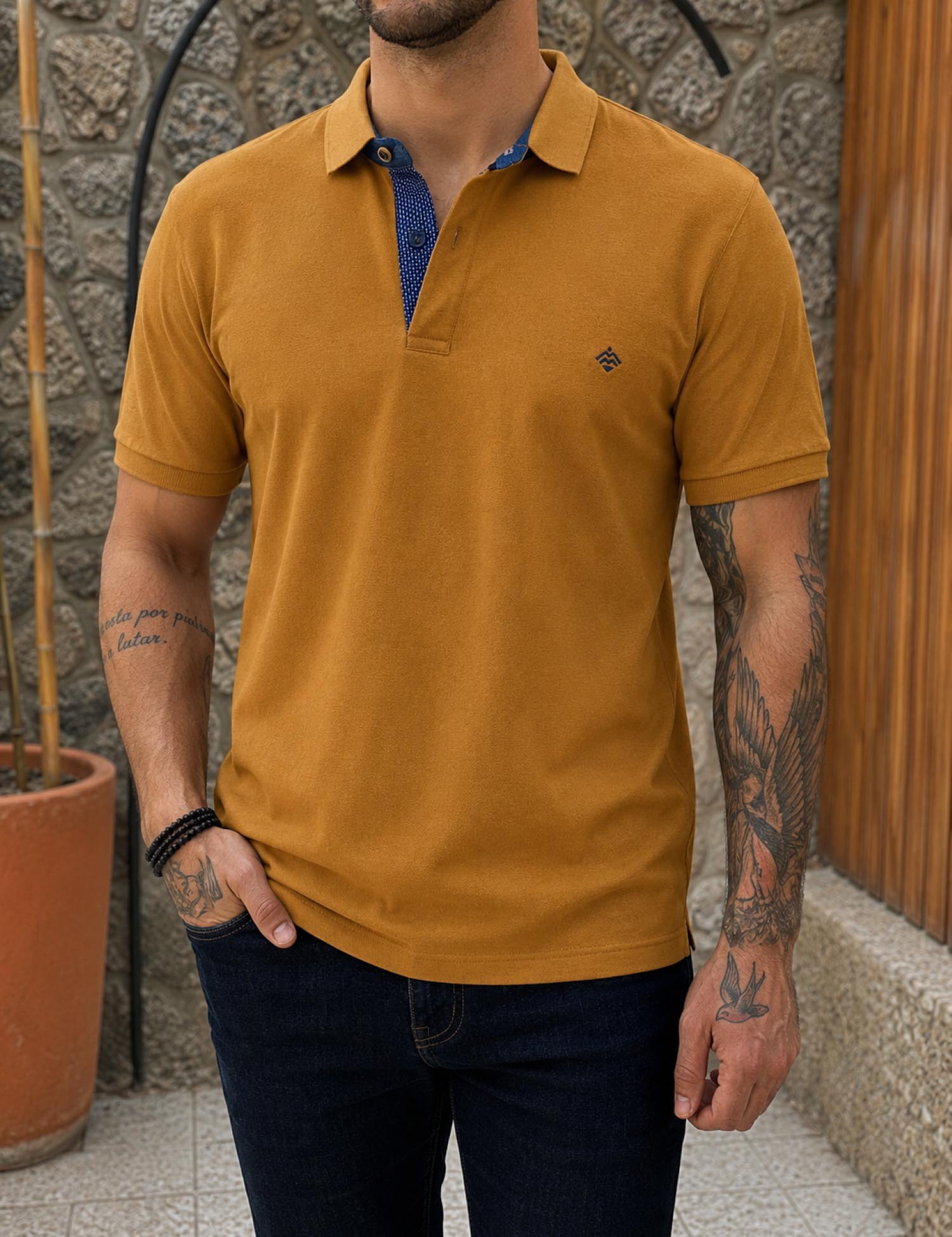Origin ανδρική ώχρα πικέ Polo μπλούζα Plus Size 262719O - Origin - 